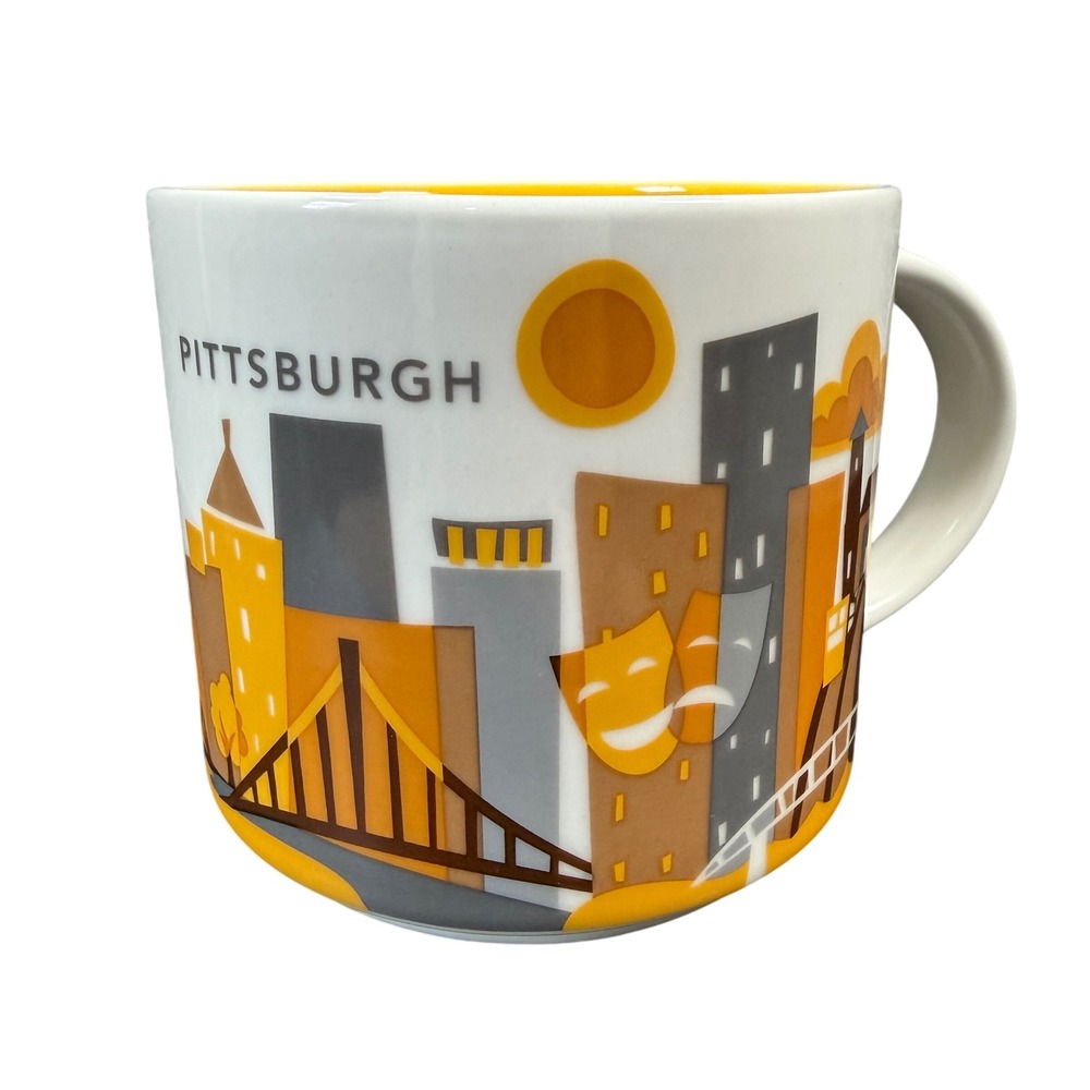 Starbucks You Are Here Mug Pittsburgh 14oz White Yellow City Skyline Souvenir